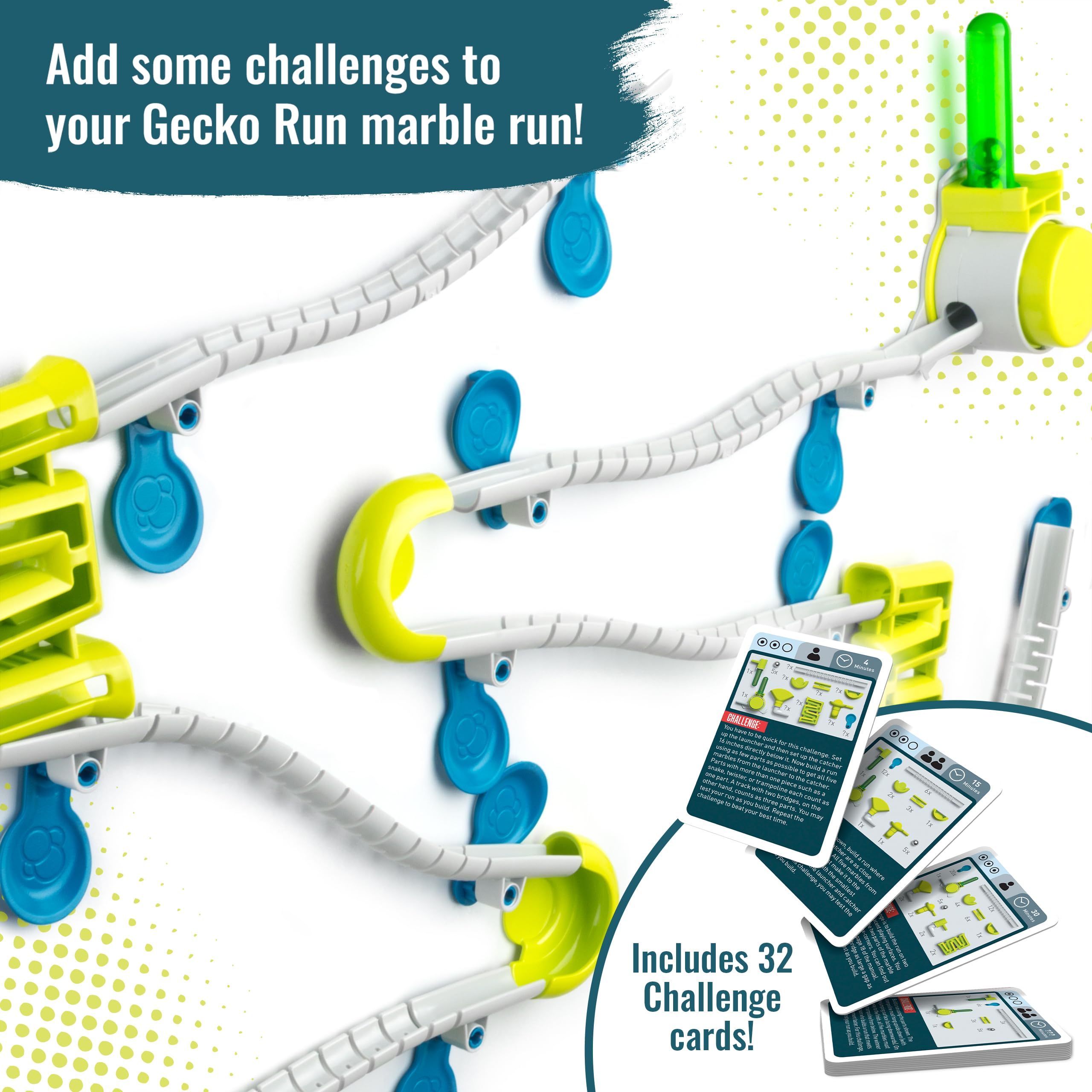 Gecko Run Marble Run Challenge Edition by Thames & Kosmos | Vertical Marble Run w/Flexible Tracks, No-Mess Setup | Challenge Cards for a Head-to-Head Engineering Design Game for Teams or Solo Play
