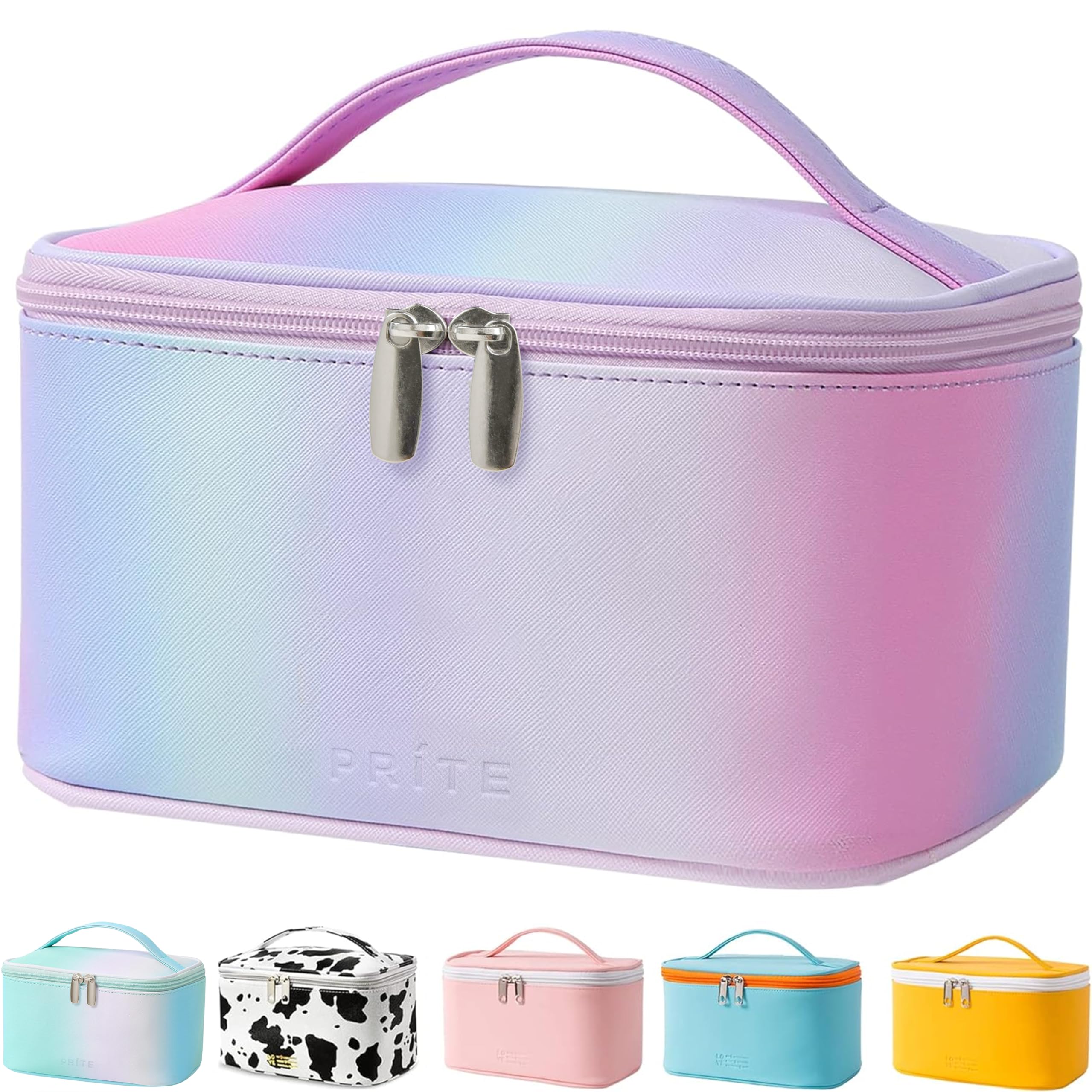 Prite Valentine's Day Gift Makeup Bag Portable Travel Cosmetic Bag for Women, Beauty Zipper Makeup Organizer Bag with Inner Pouch PU Leather Washable Waterproof