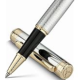MCNTEIK Silver Chrome Rollerball Pen, Stunning Luxury Pen with Mesh Texture Design、Silver Chrome Finish and 24K Gold Accents, Nice Gift Set for Men & Women, Business, Executive, Office, Fancy Pens