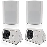 Herdio Passive Outdoor Speakers Wired Waterproof, 4 Inches 2-Way 400W Wall Mounted Speakers with Dome Tweeter, All-Weather Durability, for Patio Porch Backyard (2Pairs, White)