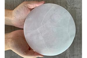 GAF TREASURES Large Selenite Circle Charing Plate, 6" Selenite Charging Station for Crystal Cleansing, Crystal Grib Layout, Energy Charging& Purification (One Plate)