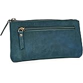 LEATHER VILLAGE Leather Pencil Pouch Pen Case - Royal Blue - 8"X4"- Double Pocket - Elegant and Practical Zipper Pouch Holder for Artists, Men, and Women