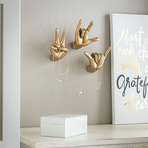 Birsppy XGATML Peace Love Hang Loose Gold Hands Wall Hook Set of - Main Image