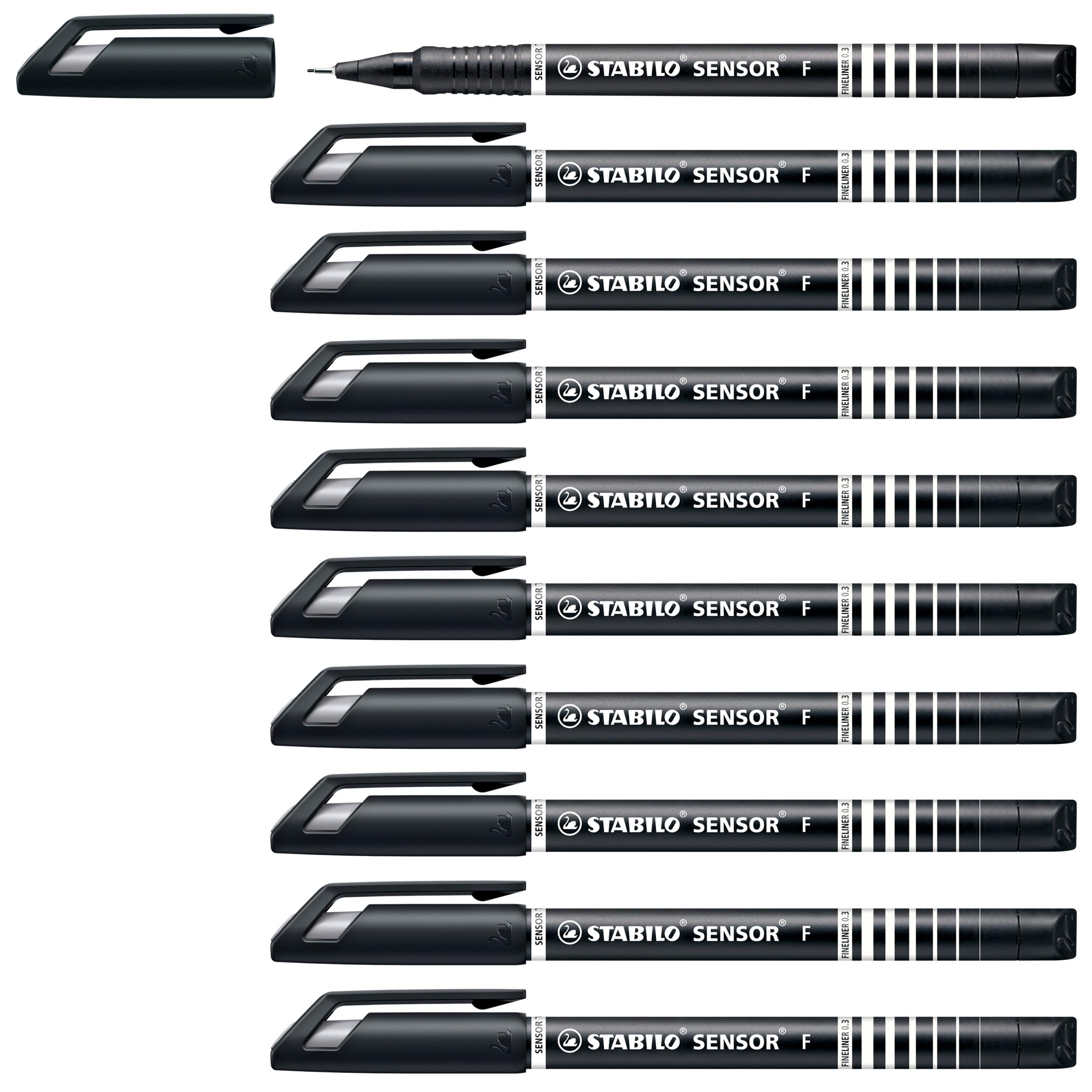 STABILO SENSOR fine - Fineliner with Cushioned F-Tip - Pack of 10 - Black