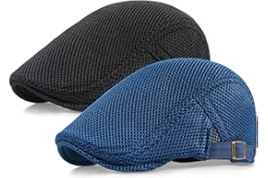 Taidor 2 Pack Men's Mesh Cap Breathable Summer Newsboy Hat Adjustable Beret Ivy Cap Irish Cabbie Driving Hunting Hats
