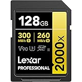 Lexar 128GB Professional 2000x SDXC Memory Card, UHS-II, C10, U3, V90, Full-HD & 8K Video, Up To 300MB/s Read, for DSLR, Cine