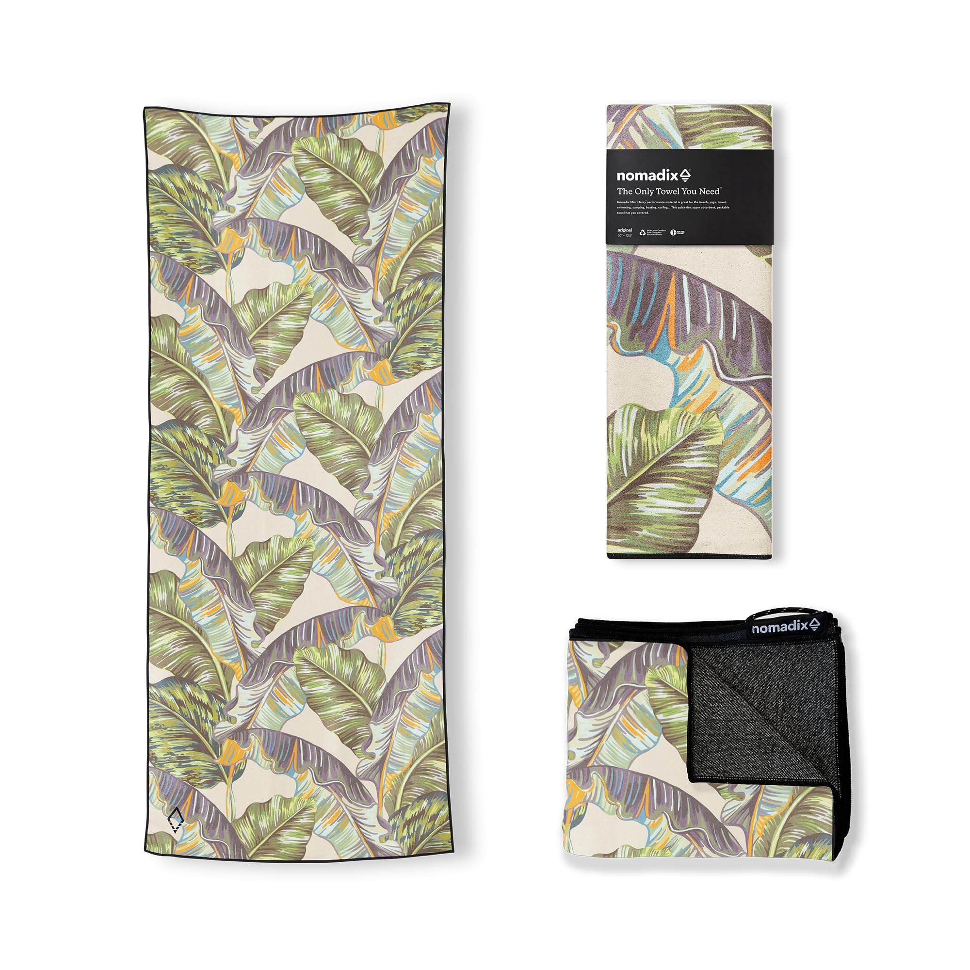 Nomadix Original Towel - Perfect for Beach, Pool, Travel, Camping, Yoga - Made with Recycled Materials - Super Absorbent - Sand Resistant - Banana Leaf Green - 72.5x30