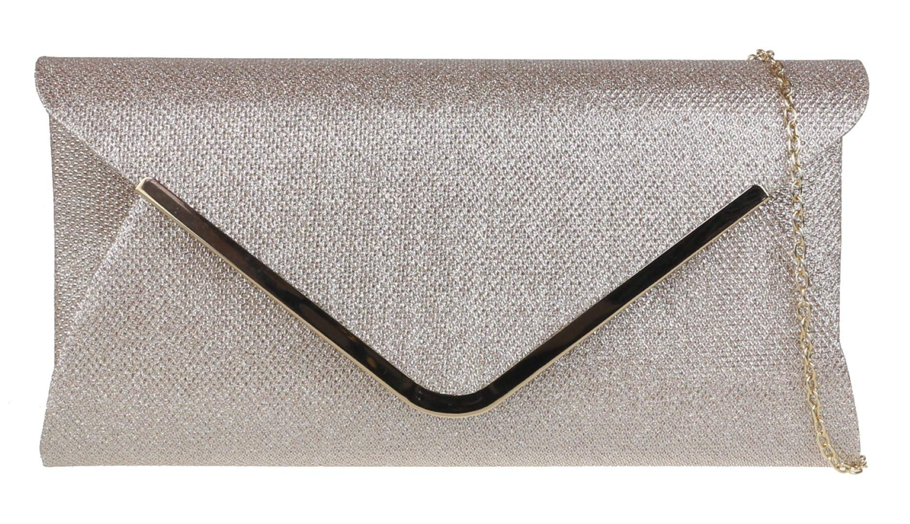 Girly Handbags Womens Metallic Woven Clutch Bag (Champagne)