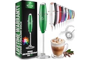 Zulay Kitchen Powerful Milk Frother Wand - Ultra Fast Handheld Drink Mixer - Electric Whisk Foam Maker for Coffee, Lattes, Cappuccino, Frappe, Matcha & Coffee Creamer - Milk Boss Metallic Green