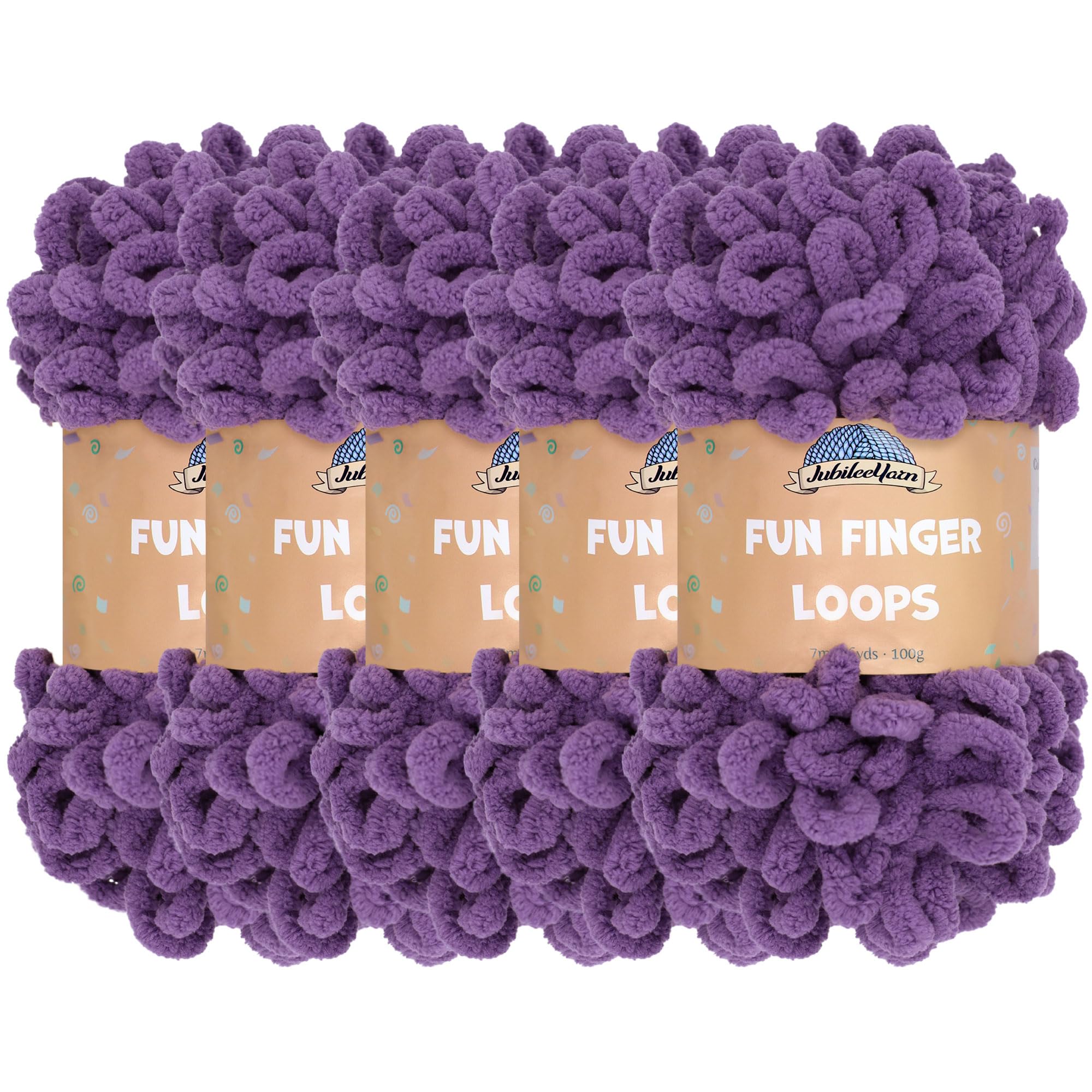JubileeYarn Fun Finger Loops Yarn - Polyester Jumbo Weight Loop Yarn - 100g/Skein - Grape Compote - 5 Skeins — image 1