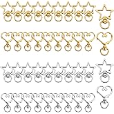 Keychain Clasp, Mabor 40Pcs Star & Heart Keychain Clips – Small Zinc Alloy Swivel Snap Hooks for DIY Crafts, Jewelry Making, Bag Accessories (Silver, Gold)