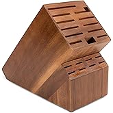 20 Slot Knife Block Storage without Knives,Acacia Wood Universal Knife Holder for Kitchen Countertop,Large Butcher Block Organizer,Easy Kitchen Knife Storage (Brown)