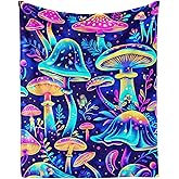 Mushroom Throw Blanket - Soft Flannel Mushroom Blanket for Girls, Boys & Kids - Warm All Season Lap, Chair, Sofa - 50"x40"