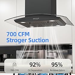 FIREGAS Black Island Mount Range Hood 30 inch with