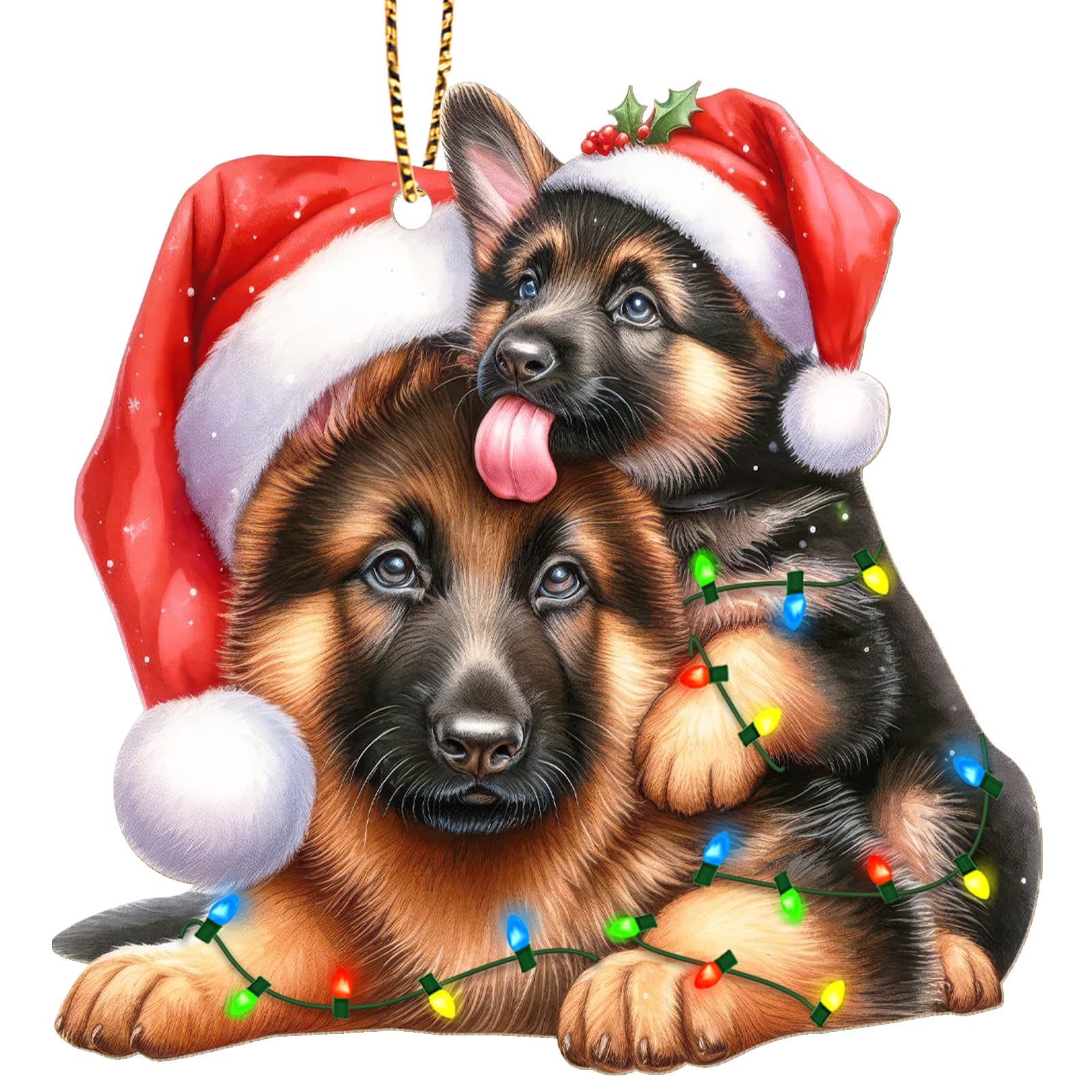 Photo 1 of 34HD Gifts for Christmas, German Shepherd Christmas Wooden Ornament 2-Side Printed, Dog Mom Gifts for Dog Lovers, Christmas Decor for Trees (2)  AND Holiday Stickers
