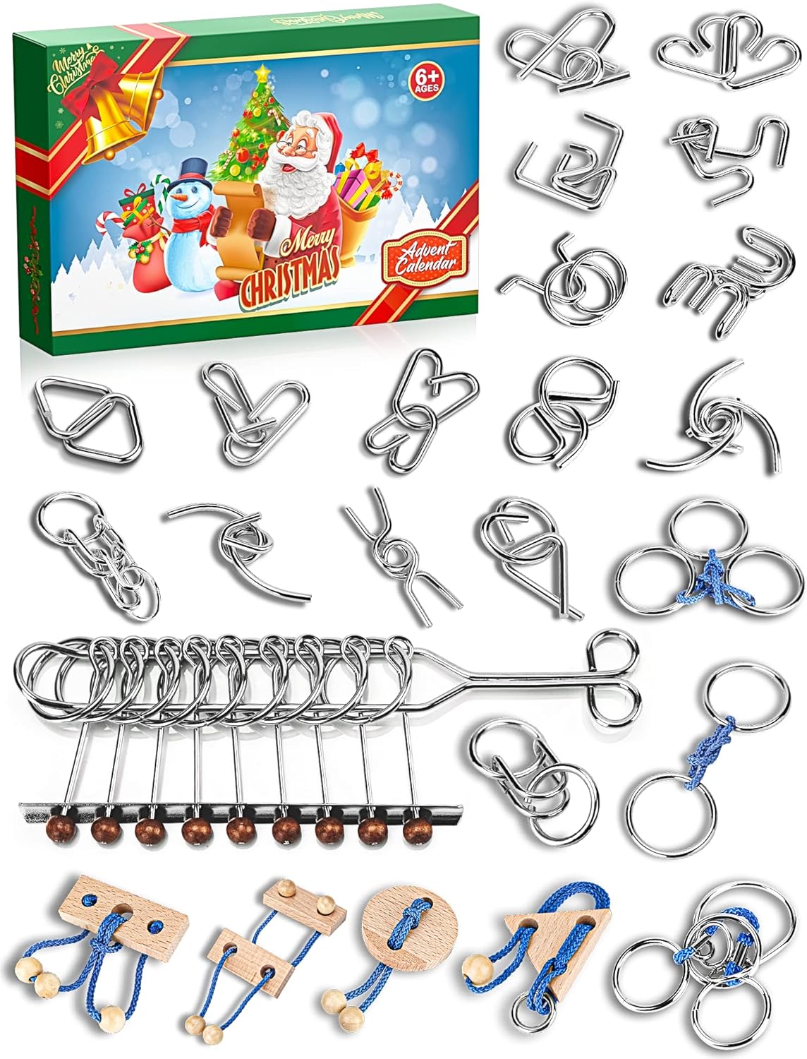 Advent Calendars - Brain Teaser Puzzle Advent Calendar 2023 - Christmas Gifts for Kids - Brain Teaser Countdown to Christmas for Teens Boys - Calendar Decoration Gift Box with 24 Pcs Metal Wire Puzzle for Adults Girls
