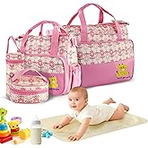 5 PCS Diaper Bags Tote Set for Boy Girls Mom, Large Capacity Baby Bag Multifunctional Maternity Bag for Travel Changing