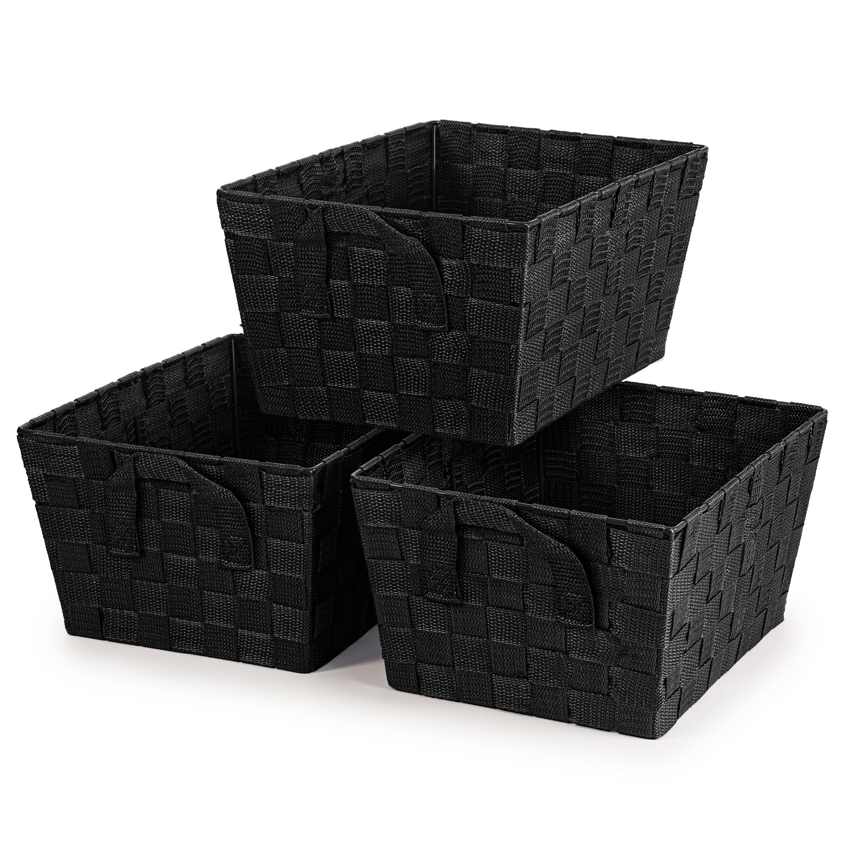 EHC Storage Baskets set of 3, Storage baskets for shelves, Storage Boxes Storage Organiser Hamper Basket, Black — image 1