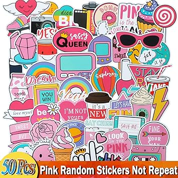 DADATU Pegatinas 50 Pcs Mixto Rosa Caricatura Pegatina para El ...