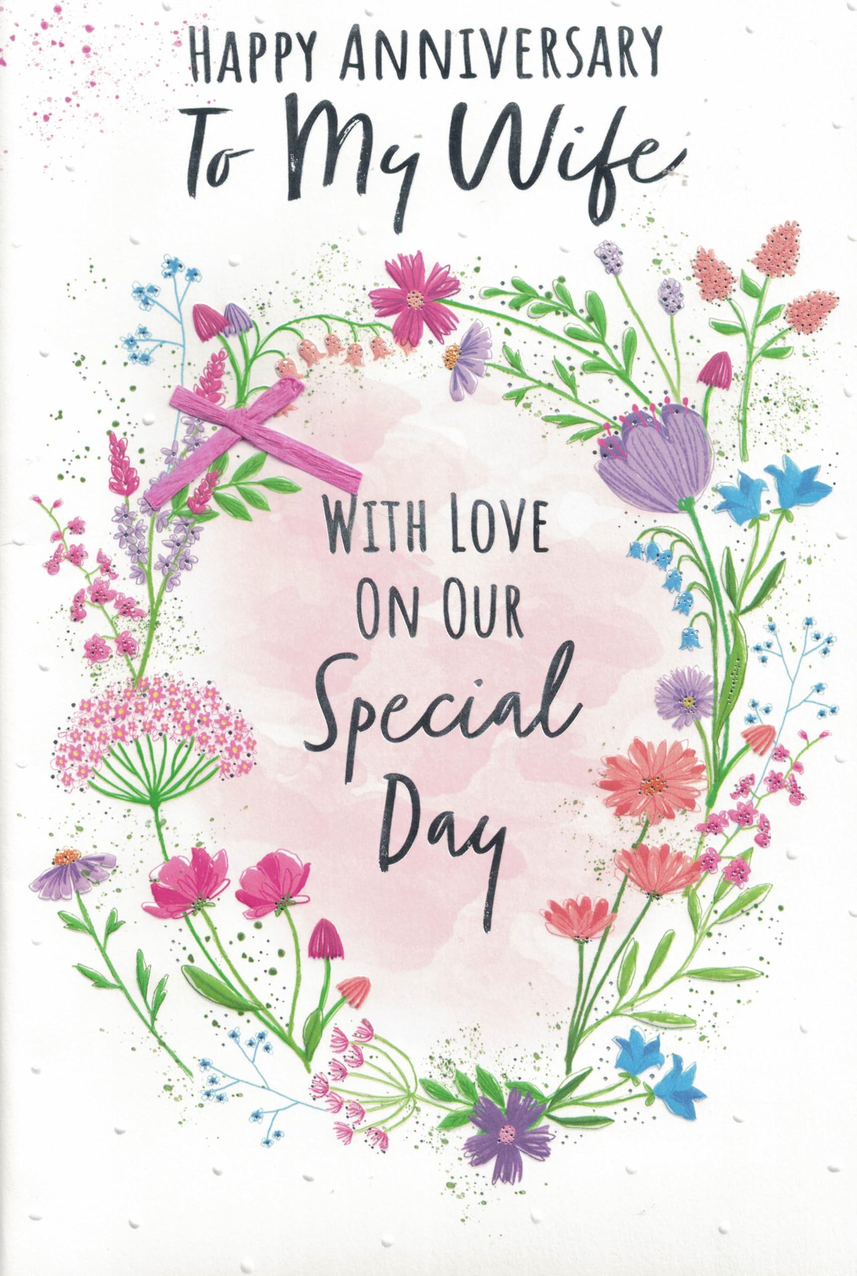 "Happy Anniversary Card for Wife – Romantic Greeting Card with 8-Page Insert, Floral Design, With Verse – Sentimental Love Card for Wife on Special Day"