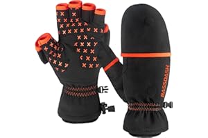 BASSDASH WinteFlex Insulated Ice Fishing Mittens Cold Weather Fingerless Gloves Water Resistant for Men Women Hunting