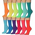 Tipi Toe Women's 12 Pairs Lightweight Colorful Patterned Crew Socks Available in Sizes 9-13