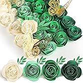 Gilprop 36 Pcs 3D Rolled Artificial Roses Paper Flowers for Crafts Graduation Cap Decoration Wall Decor Mini Crafts DIY Gift for Graduation Wedding Shadow Box Frame Cake Topper(Green)