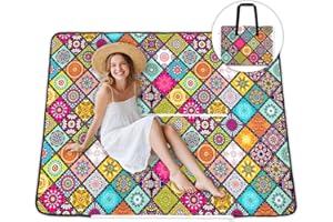 dealzilla Picnic Blanket 60"X78" Waterproof Foldable Outdoor Lawn Picnic Quilted Blanket Bag 2 in 1 Campi Machine Washable Sandproof Backing Concert Blanket for Grass Hiking Beach