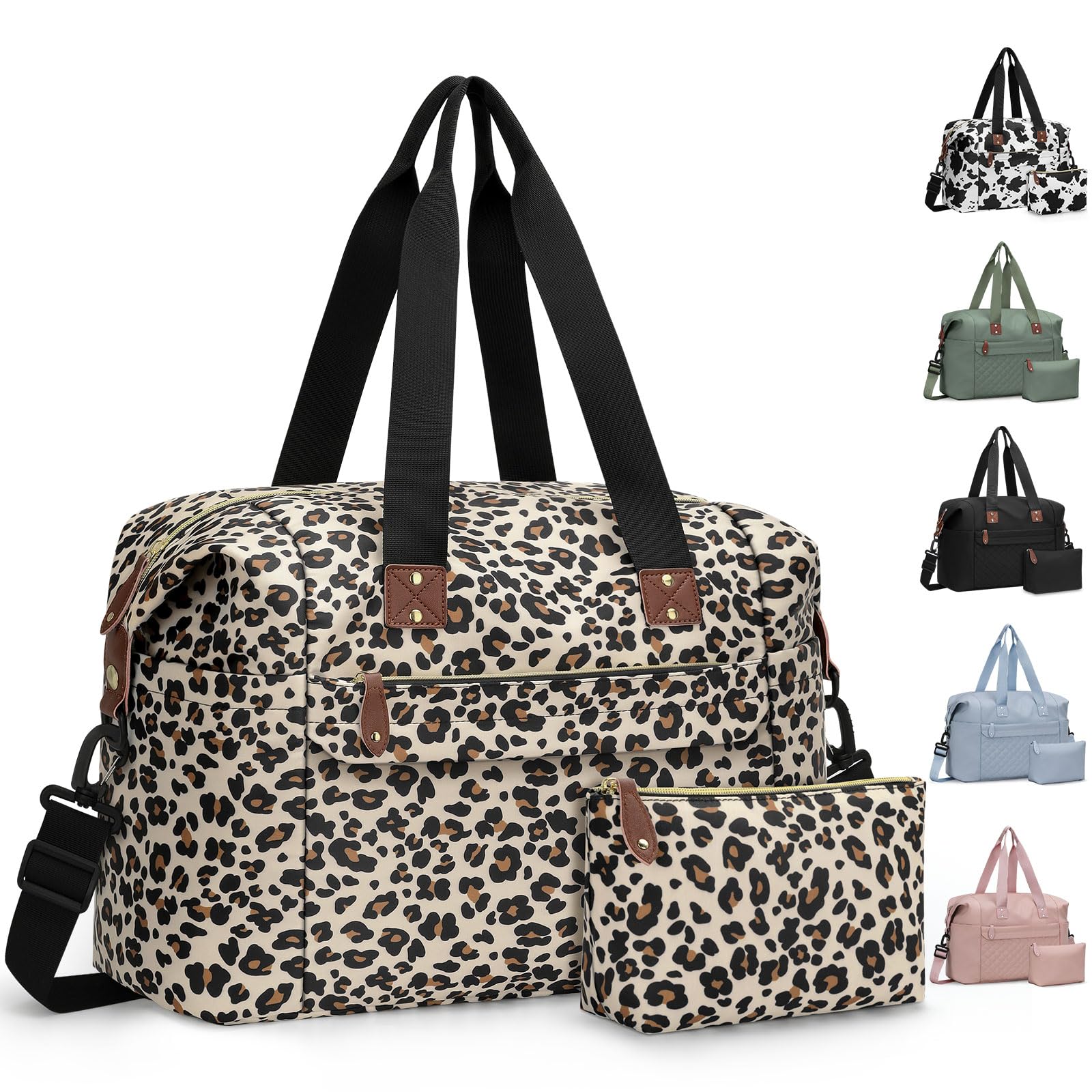 Photo 1 of Pritent Travel Duffle Bag, Waterproof Weekender Overnight Hospital Bags for Women Men with Toiletry Bag Lightweight Personal Item Duffle Gym Bag for Travel, Airplanes, Sports(Leopard, Medium)