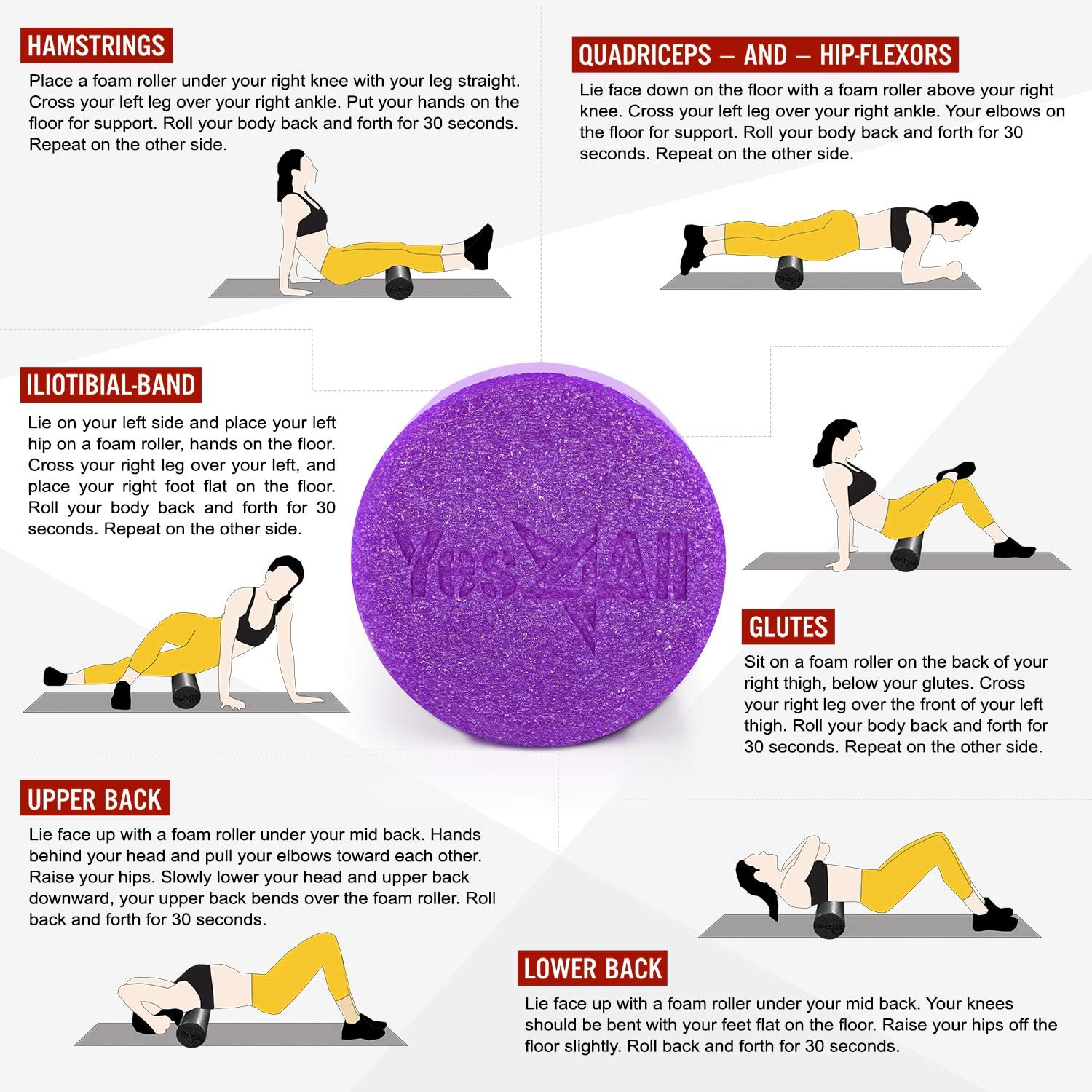 Yes4All Premium Medium Density Round PE Foam Roller for Physical Therapy - 36inch (Purple) : Sports & Outdoors