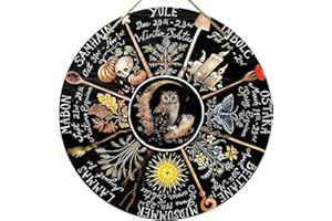 RIVEENY Wheel Of The Year Wall Hanging，12" Wheel of The Year Wood Sign, Sabbats Pagan Witch Sign, Wiccan Holidays, Wicca Calendar, Yule Altar, Celestial Sign,Vintage Christmas Sign (1A-027)