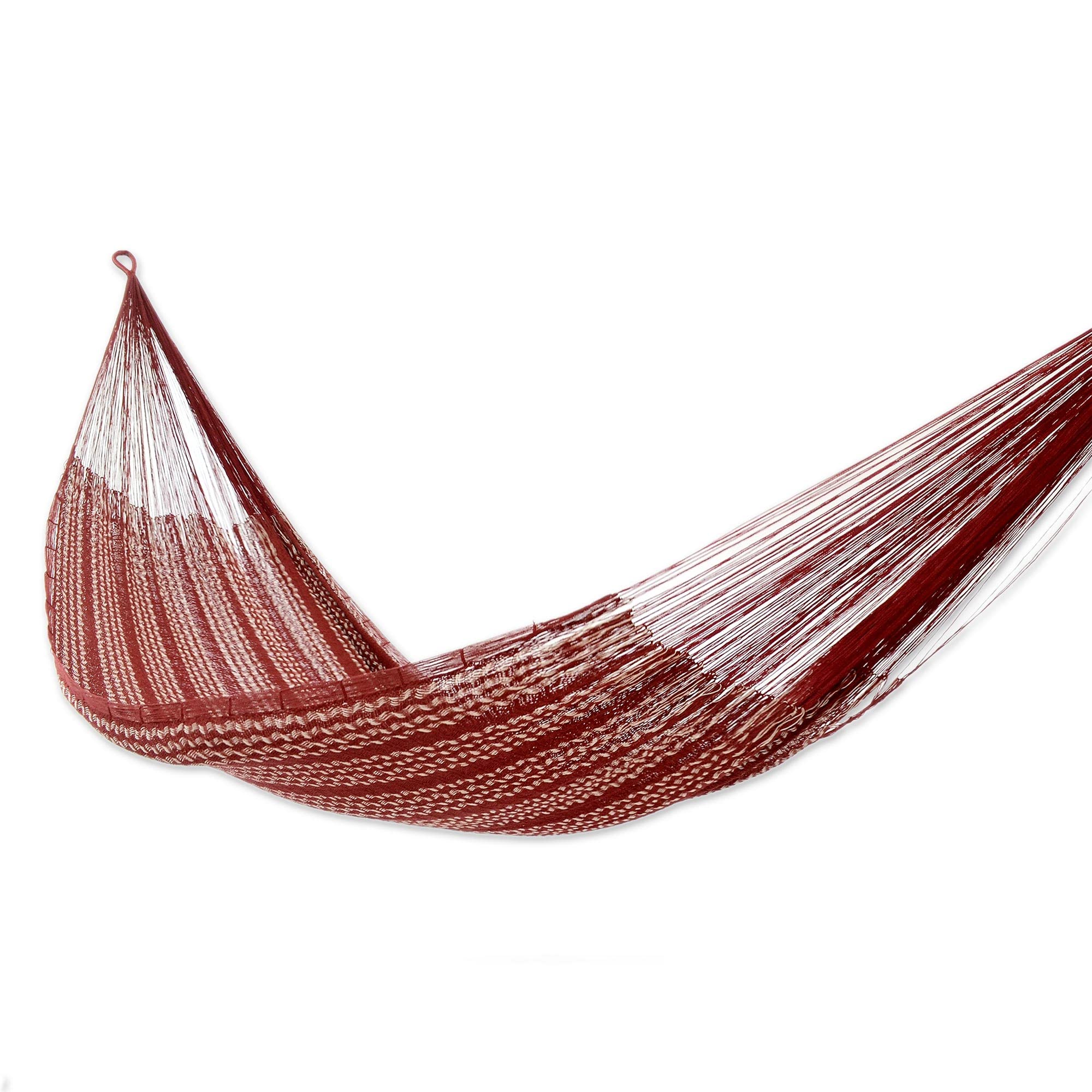 NOVICA Burgundy Cotton Mayan Rope Hammock 'Burgundy Riviera' (double)