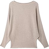 Women's Batwing Sleeves Sweater Solid Boat Neck Knit Pullover Dolman Sweater Tops for Women