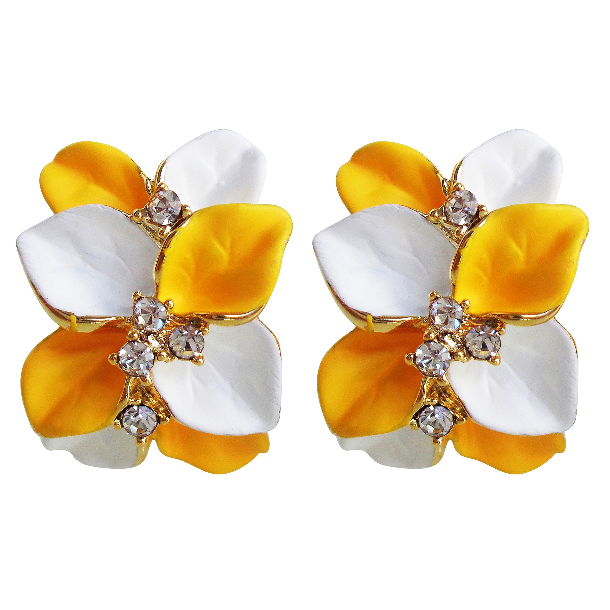 Navachi 18k Gold Plated Crystal Pink Yellow Enamel Leaves Flower Az2008e Omega Earrings