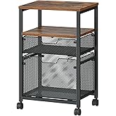 HOOBRO Rolling File Cart with 2 Storage Drawers, Under Desk Mobile Filing Cabinet on Wheels for Home Office, Hanging Folder Holder Utility Cart Printer Stand, Rustic Brown BF39WJ01