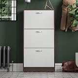Vida Designs 3-Drawer Walnut White Wooden Shoe Cabinet Storage view 2