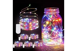 JUSTPRO 6 Pack Fairy Lights Battery Operated String Lights - 7ft 20 LED Waterproof Silver Wire Firefly Lights for DIY Wedding Décor Table Centerpieces Craft Mason Jars Party Decor(Multicolor)