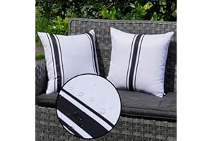 ONWAY Outdoor Pillow Covers 20x20 Waterproof Set of 2 Decorative Throw Cushion Cover White and Black Striped Outdoor Pillows for Patio Furniture