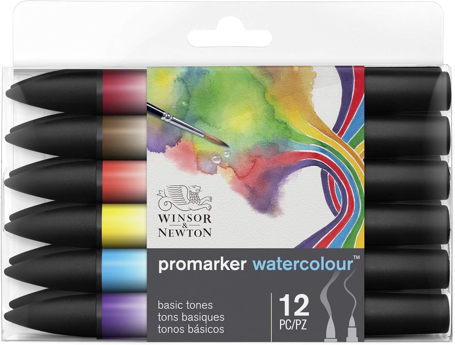 Winsor & Newton Promarker Watercolor Marker, Set of 12, Basic Tones 12 Count