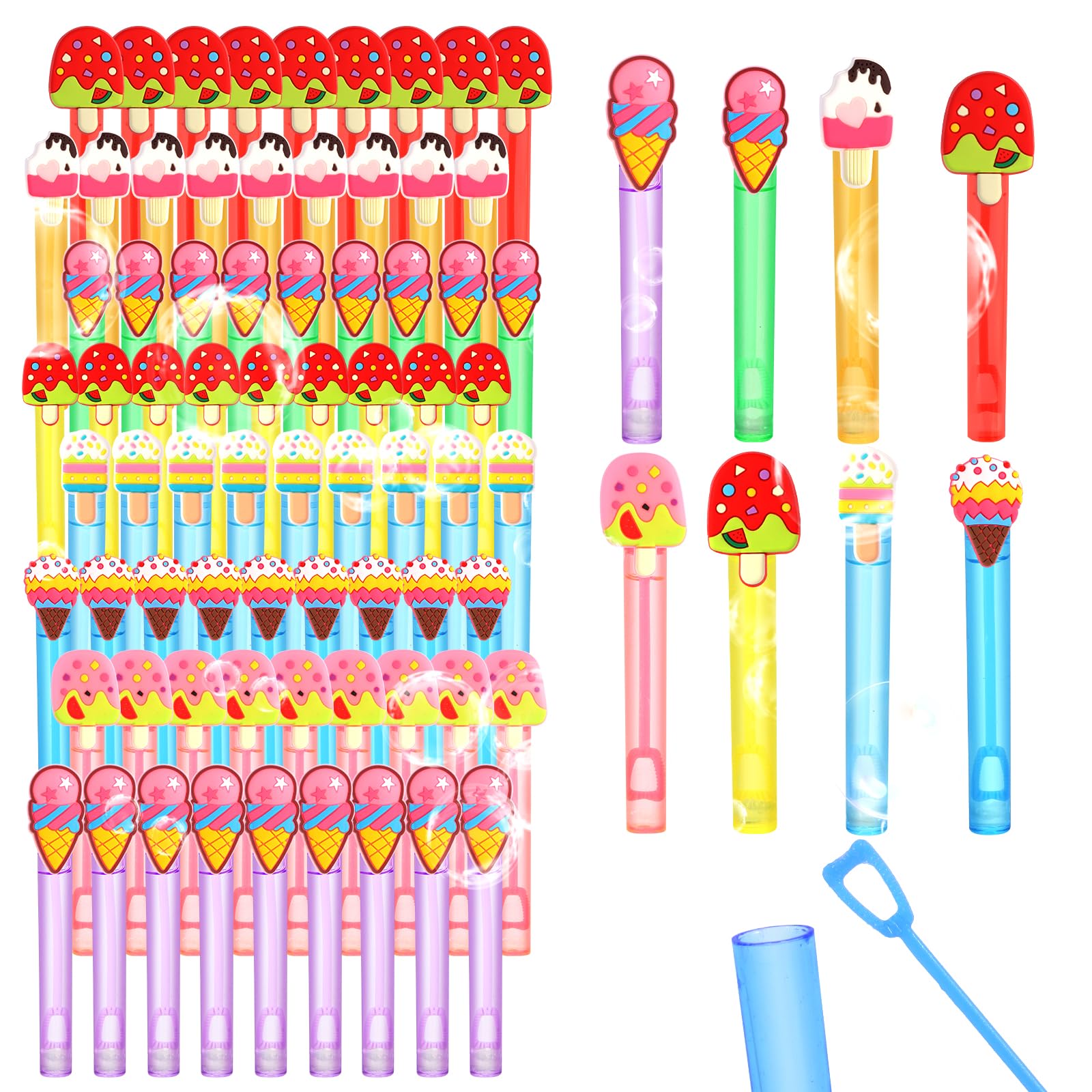 Photo 1 of 48 Pieces Mini Ice Cream Bubbles Wands Ice Cream Party Supplies Decorations for Goodie Bag Filler Classroom Prizes