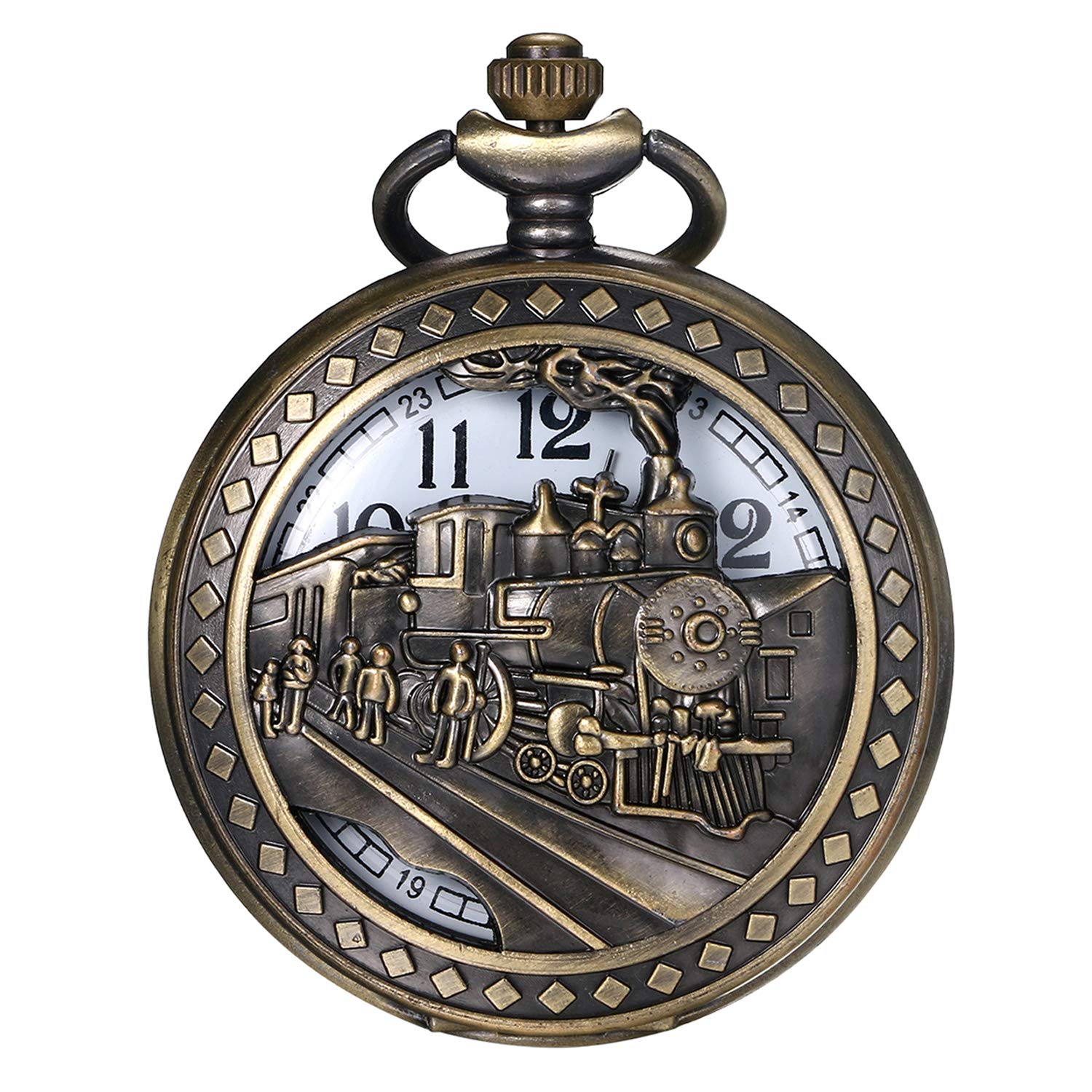 JewelryWe Men Women Pocket Watch Vintage Watch Necklace Bronze Pendant Watch with Chain