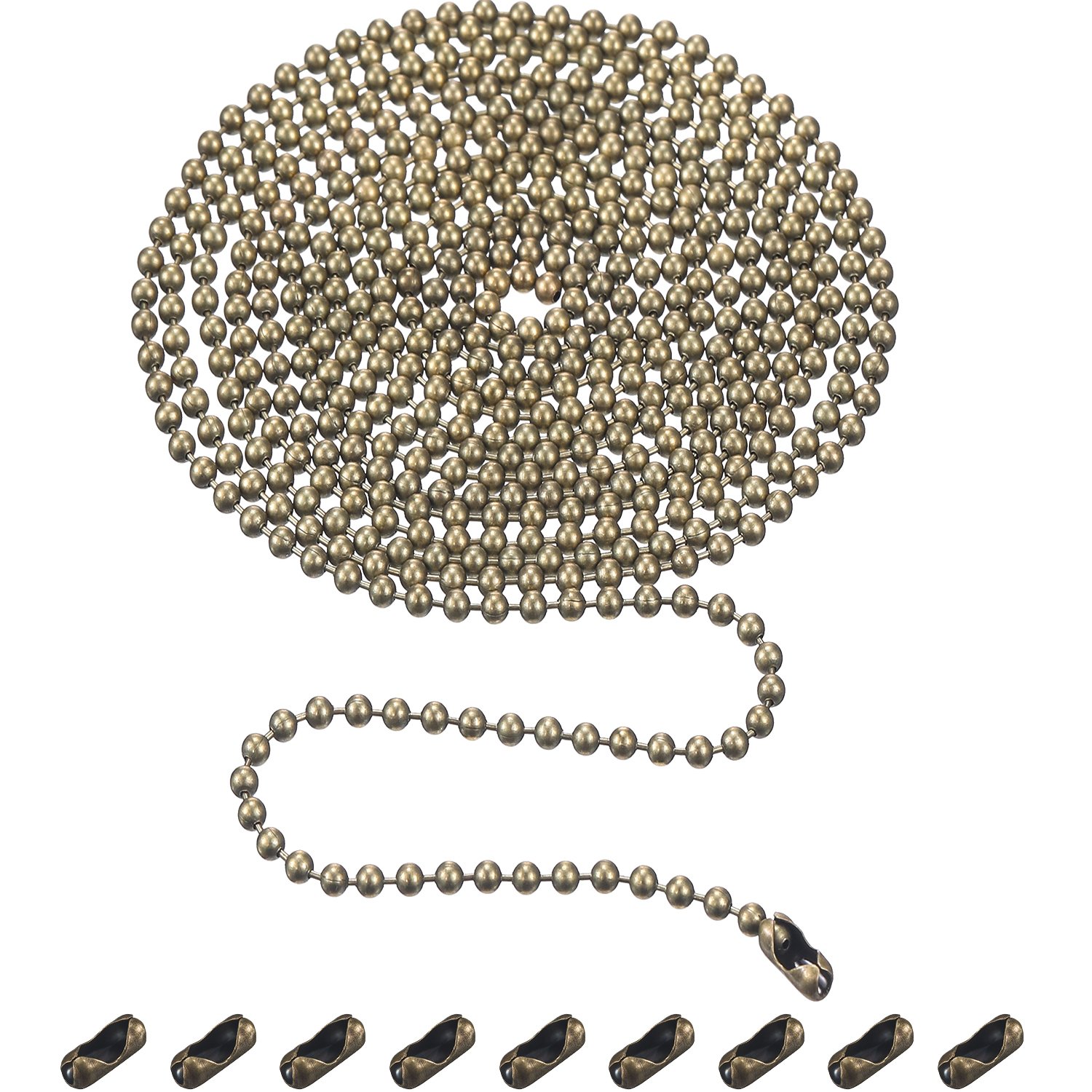 Shappy Beaded Pull Chain Extension with Connector, 10 Feet Beaded Roller Chain with 10 Matching Connectors (3.2 mm, Bronze B)
