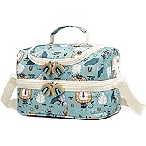 Insulated Kids Double Decker Lunch Bags Tote for Girls Boys Toddler Kindergarten School Picnic Camp Food Cooler Lunch Boxes Thermal with Strap (Lion)
