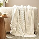 Amélie Home Chevron Chenille Knit Throw Blanket for Couch, Cozy Texture Decorative Soft Blanket for Sofa & Chair, 50"x60", Ivory