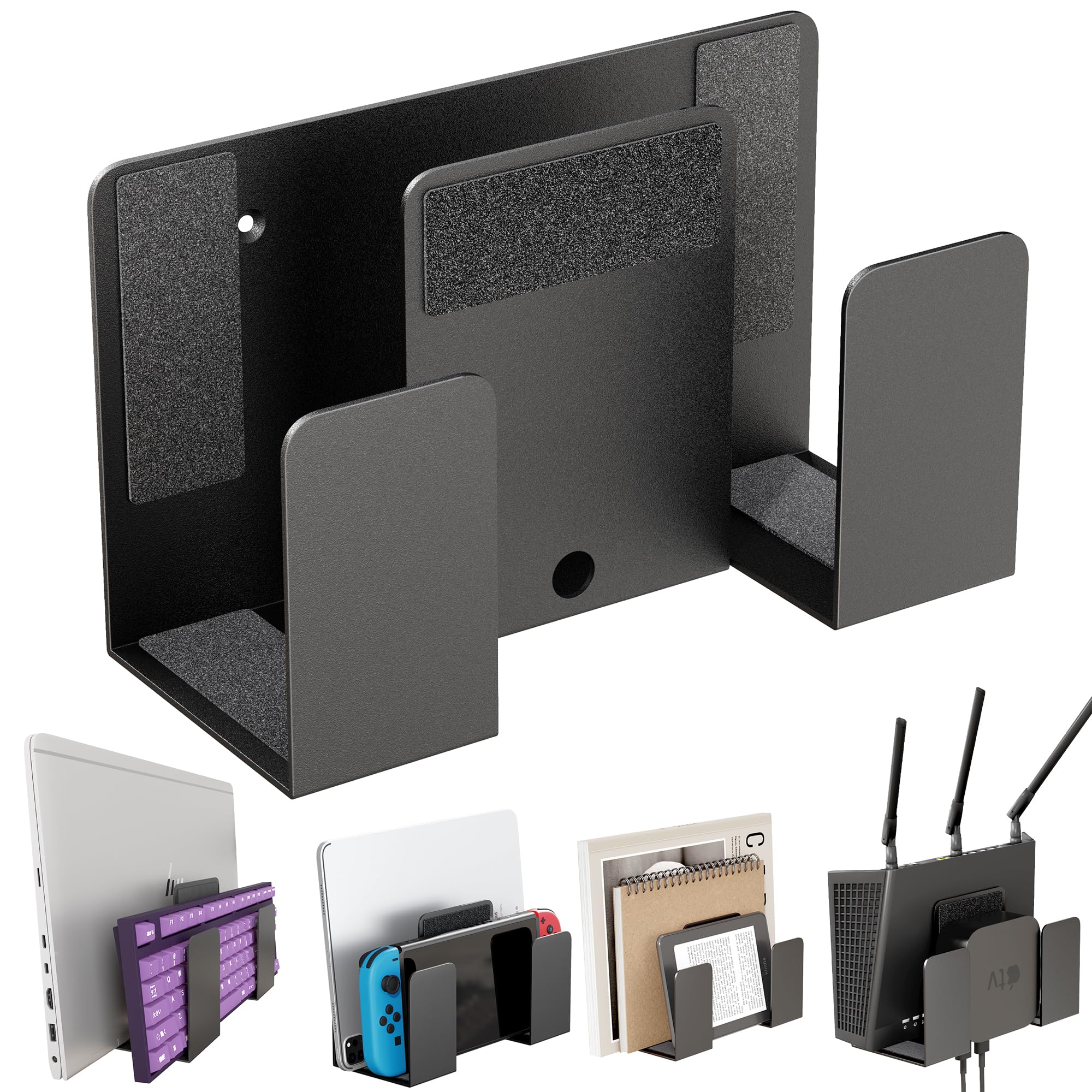 sciuU Wall Mount for Laptop Tablet Keyboard – Dual-Layer Design - Universal Metal Storage Rack Shelf for 2 Devices with Thickness < 4cm, Bracket Stand Holder for TV Box Router E-Reader