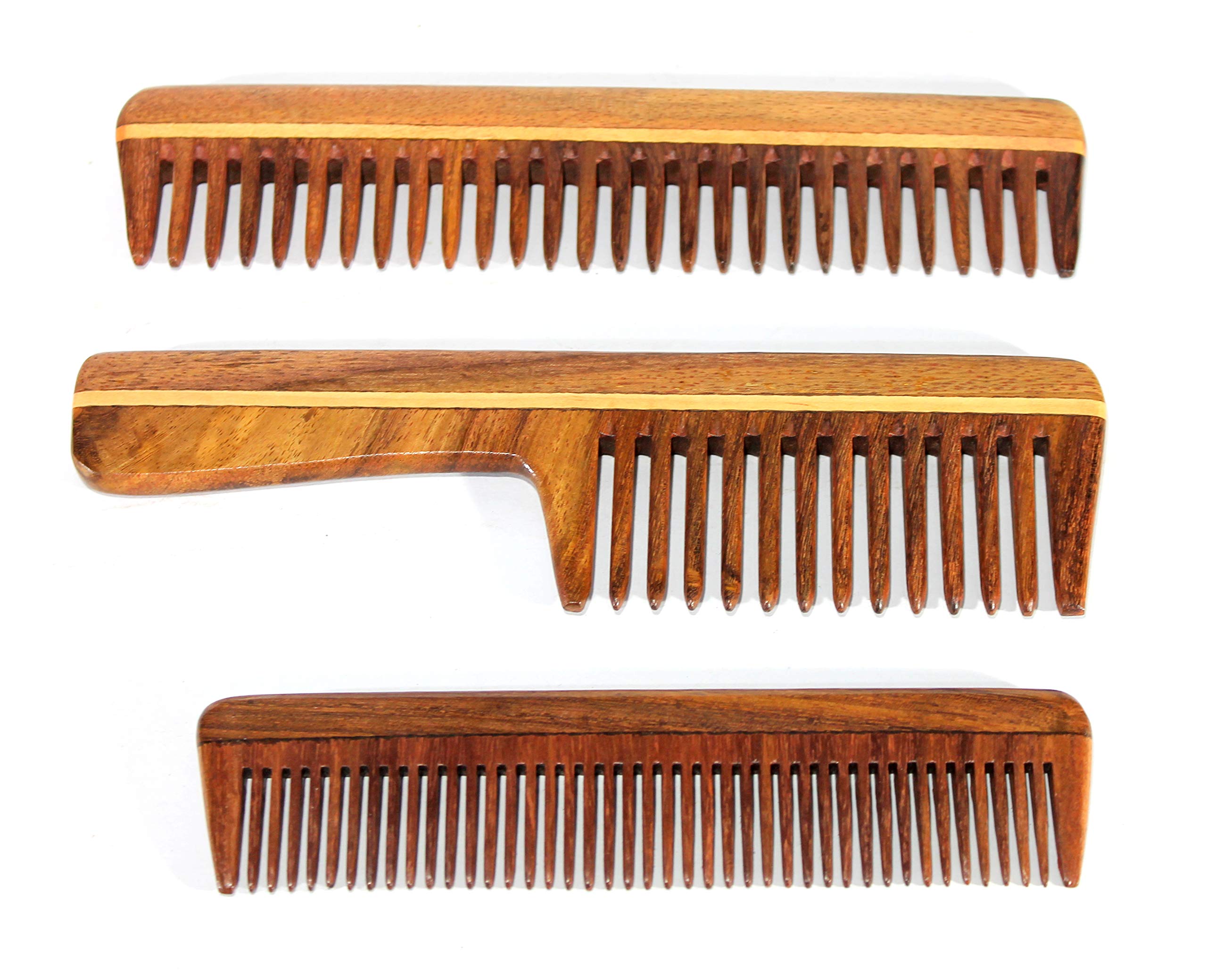 eSplanade Sheesham Rosewood Comb for Anti-Static Hair Beard Moustache (Set of 3) - Beauty Care Items For Men & Women - Brown (81A+76A+42 Comb Set of 3)