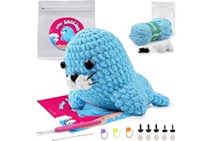 Sea Lion Crochet Yarn Kit for Beginners Adult, Cute Sea Lion Animal Kit with Yarns, Hook, Instruction and Accessories, Valent