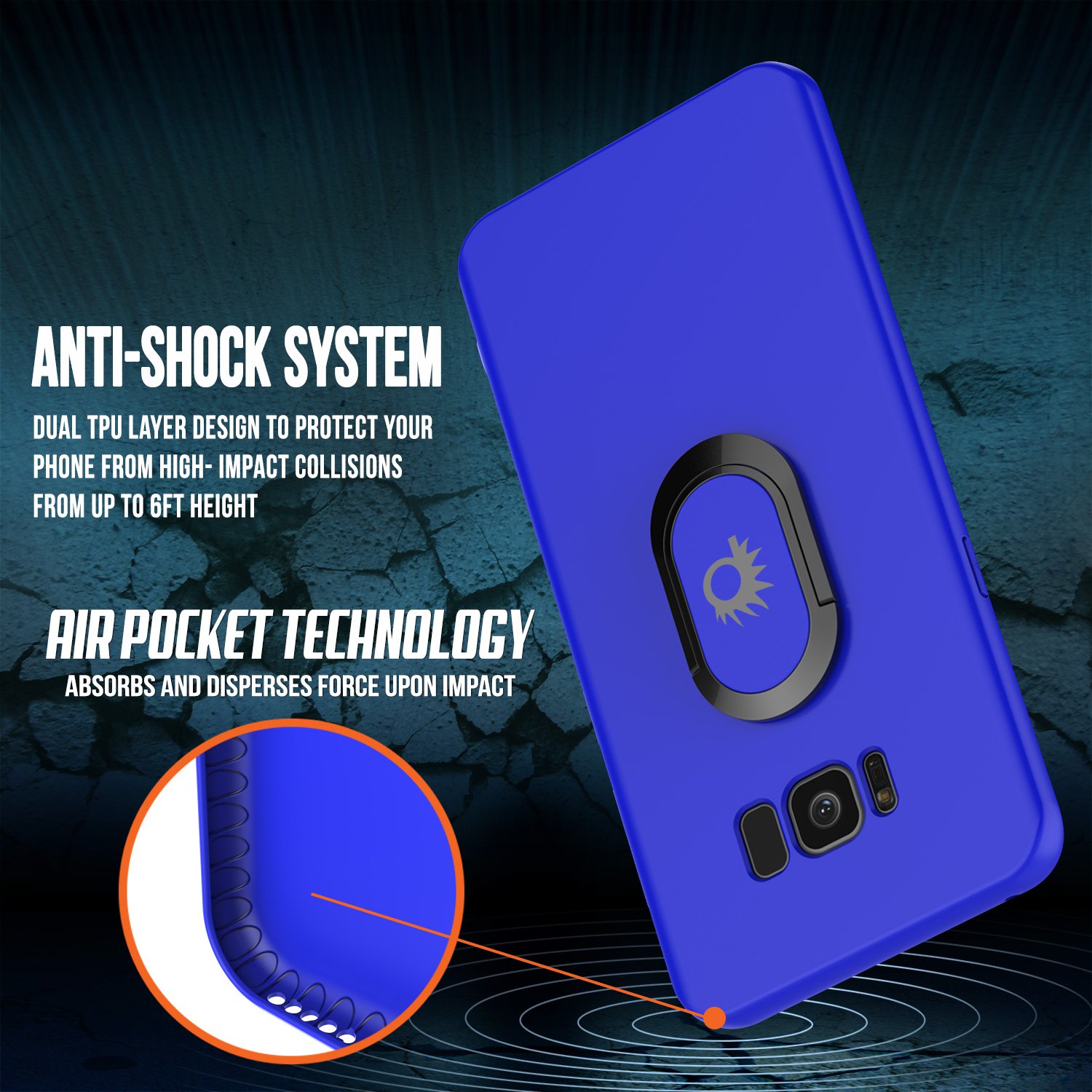 Galaxy S8 Case, Punkcase Magnetix Protective TPU Cover W/Kickstand, Ring Grip Holder & Metal Plate for Magnetic Car Phone Mount Plus PunkShield Screen Protector for Samsung S8 Edge [Blue]