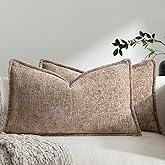 DEZENE Pack of 2 Khaki Decorative Throw Pillow Covers 12x20 Cozy Soft Chenille Accent Vintage Rectangular Lumbar Couch Pillow Covers for Home Decor Bed Sofa Living Room