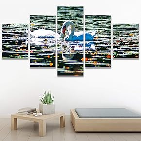 SIGNWIN 5 Panel Canvas Wall Art Swan Lake...
